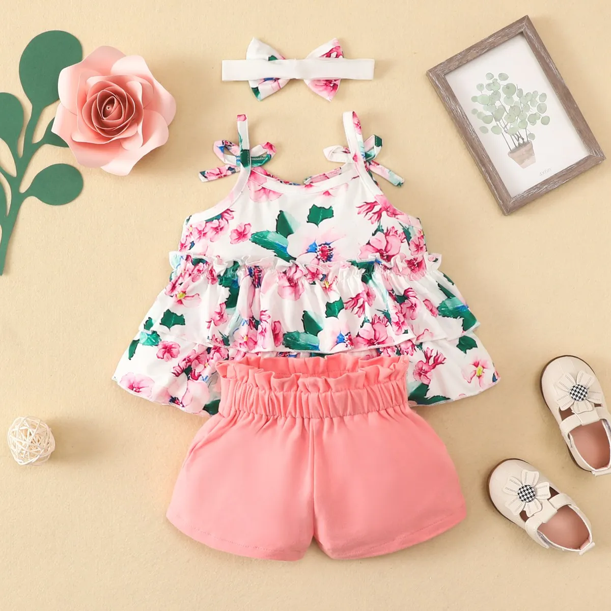 Baby Clothing Set comfotable hibobi Baby Girl Clothes Set 3 Pcs with Headband Summer Vest Sleeveless Children Sets Clothes Suit Casual Floral Outfits 3-24M baby clothes penguin set