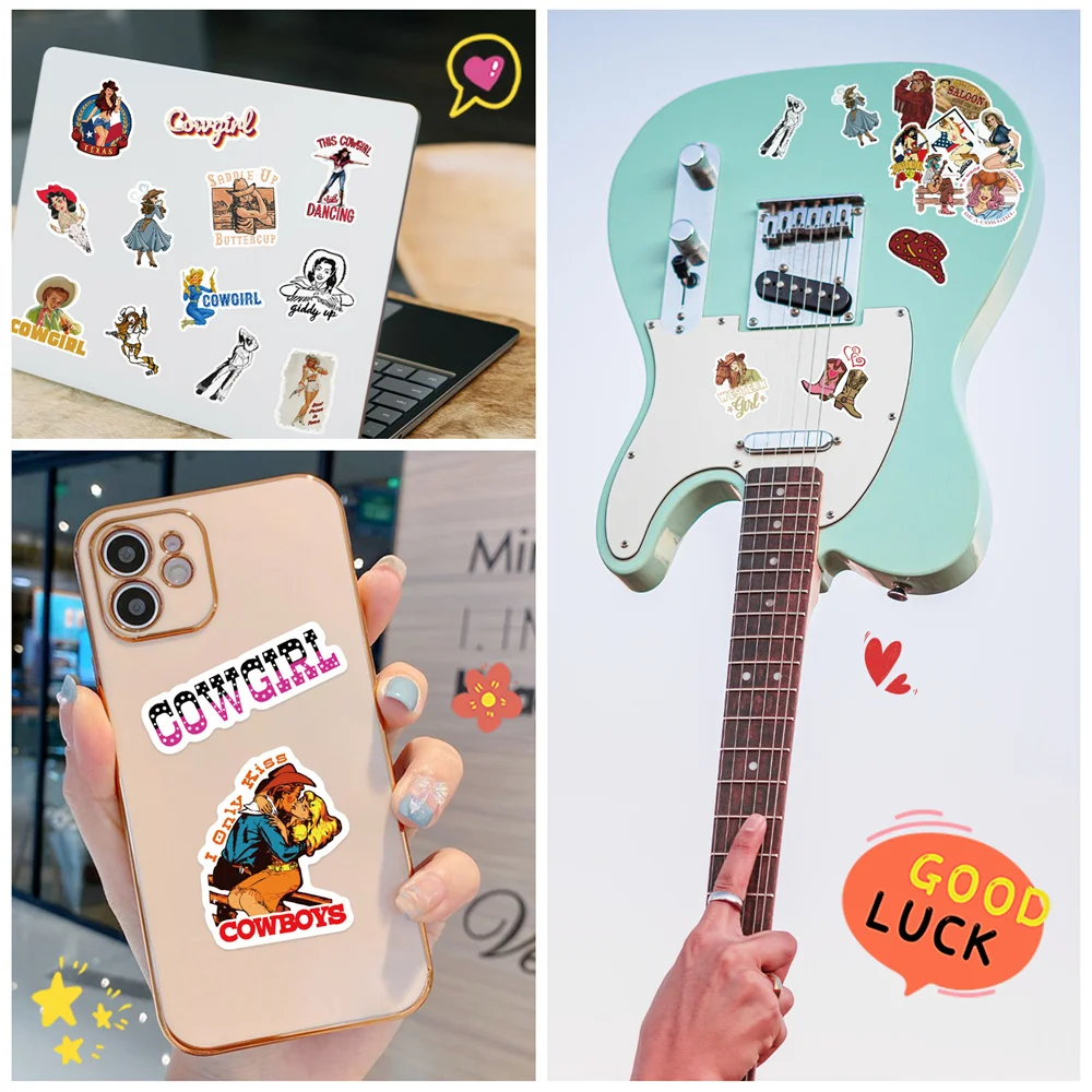 10/30/50PCS Western Element Graffiti Waterproof Sticker Cartoon Cowboy Girl Series Decorative Decal Skateboard WaterCupWholesale