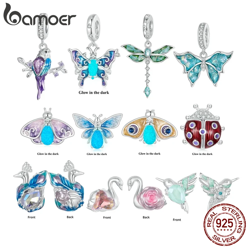 

Bamoer 925 Sterling Silver Luminous Butterfly Beads Rainbow Enamel Insect Pendant Charms for Women Bracelet DIY Accessories