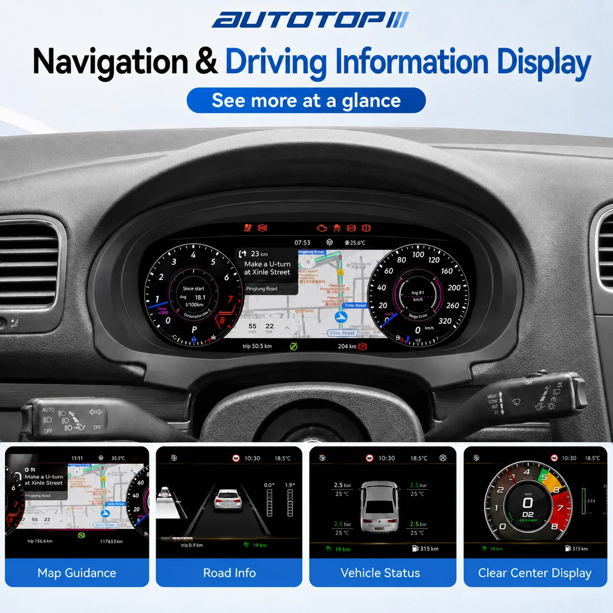 AUTOTOP Panel de Instrumentos Digital de 10.25 Pulgadas para Volkswagen VW Scirocco Golf 5 Jetta EOS 2005-2016, Cabina Virtual, Actualización de Tablero LCD, Reemplazo de Velocímetro, Compatible con CarPlay Inalámbrico, Android Auto, AirPlay, AutoLink, Navegación, Datos del Vehículo, Plug & Play 1