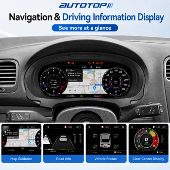 AUTOTOP Panel de Instrumentos Digital de 10.25 Pulgadas para Volkswagen VW Scirocco Golf 5 Jetta EOS 2005-2016, Cabina Virtual, Actualización de Tablero LCD, Reemplazo de Velocímetro, Compatible con CarPlay Inalámbrico, Android Auto, AirPlay, AutoLink, Navegación, Datos del Vehículo, Plug & Play 1