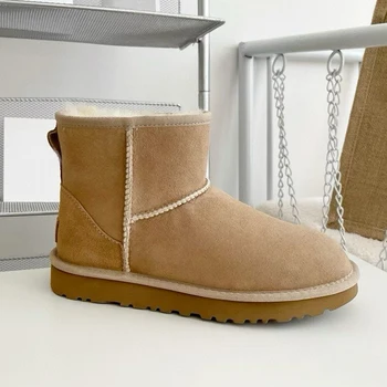 Classic Short Women's Boots 2027 New Winter Warm Wool Thin Sole Genuine Leather and Fur Snow Boots - Image 5