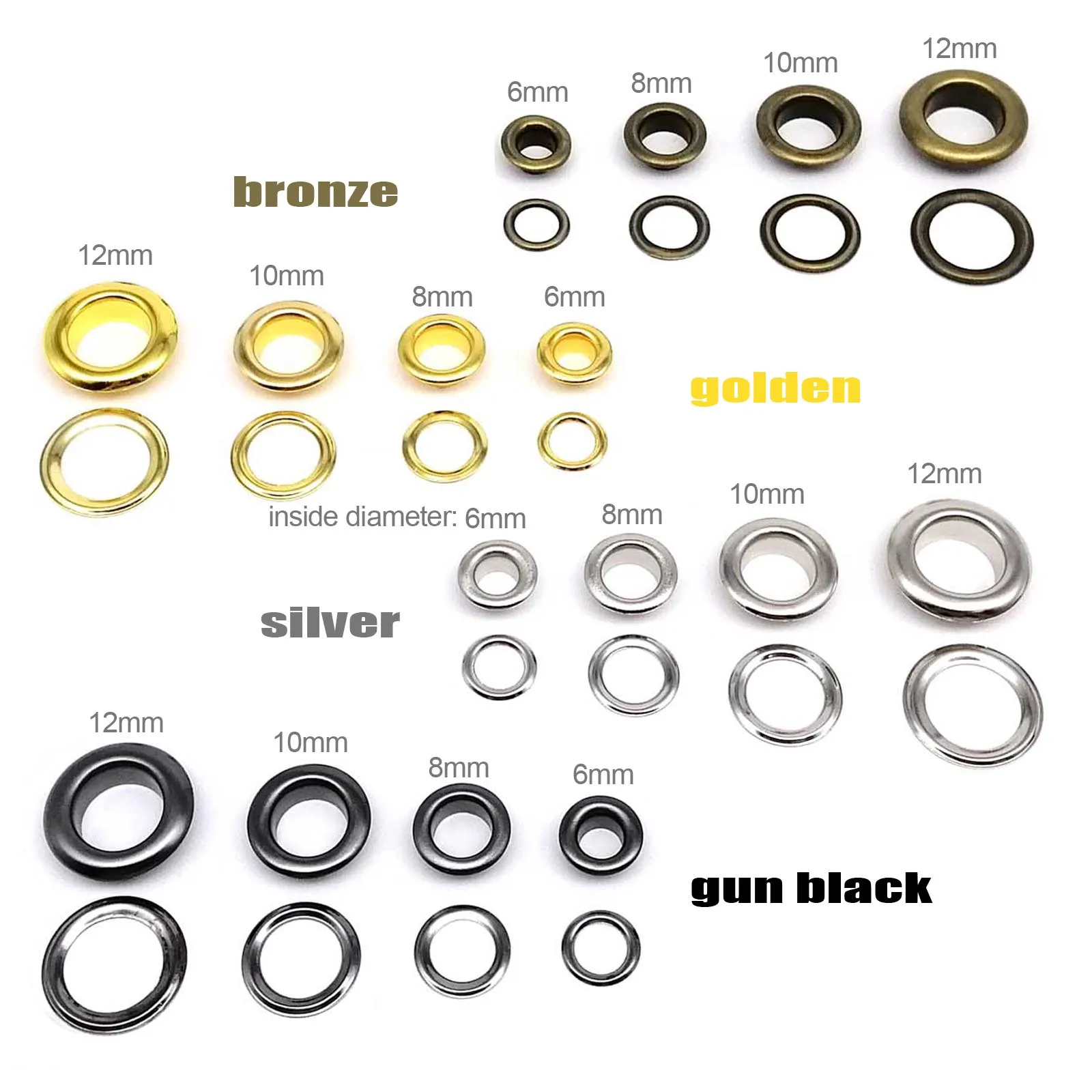 Eyelet Grommet Ring 50 sets 6mm 8mm 10mm 12mm Leather Bag Shoes Belt Canvas Cap Clothes With Washer Air Hole Repair