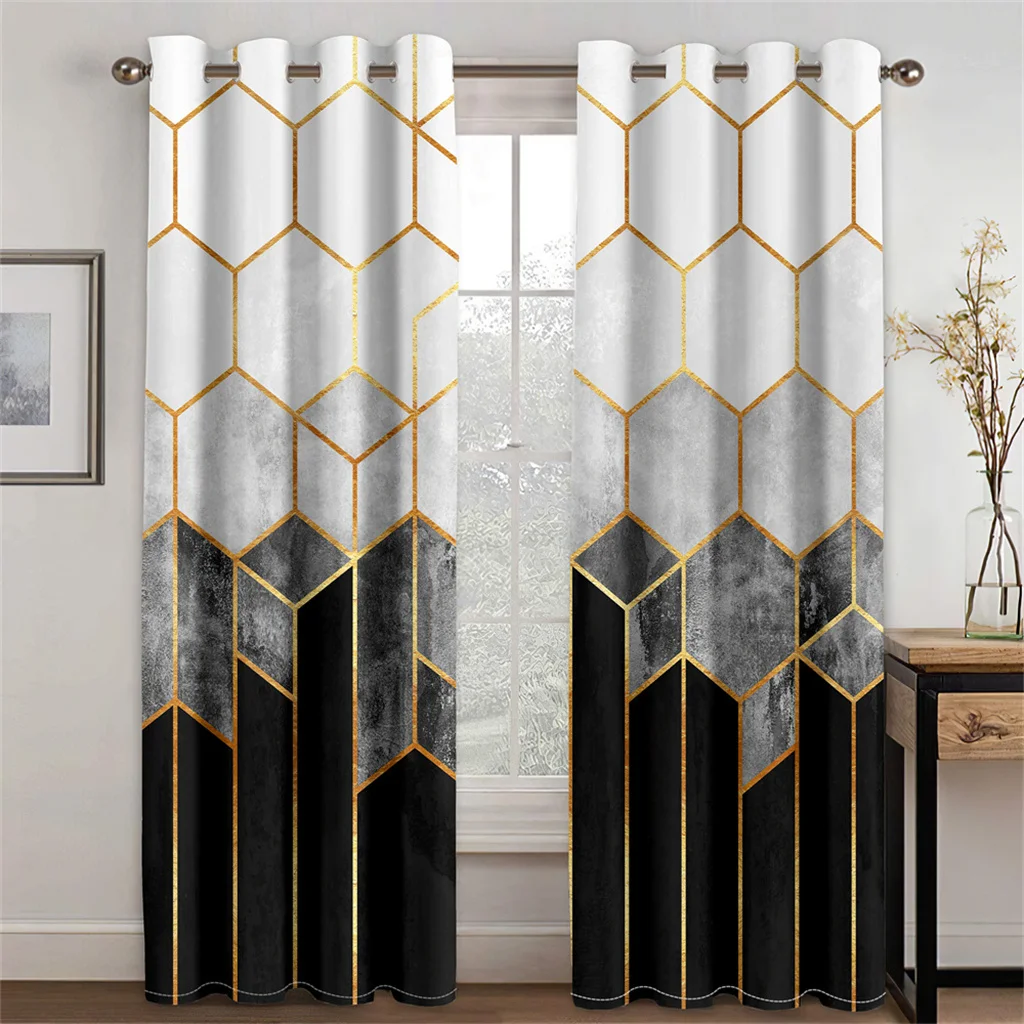 

3D Black Gold Dali Texture Curtains European Luxury Home Decor Shading Curtains 2 Panels Living Room Bedroom Window Curtains