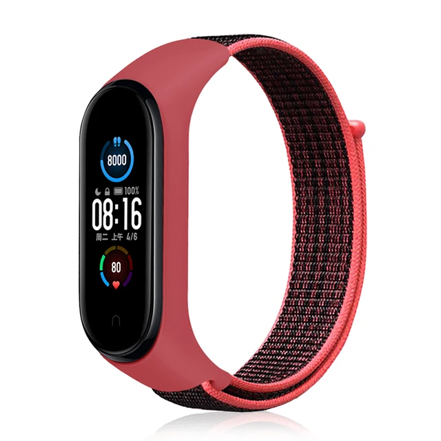 Nylon Strap For xiaomi mi band 6 Bracelet watchband pulsera correa Strap Miband Bracelet Wristband Sport loop Mi band 5 4 3 Red with black 12
