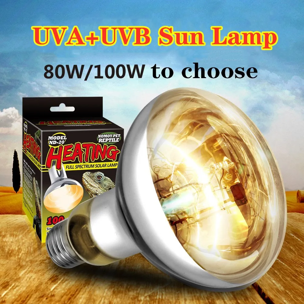 

80W/100W Reptile Sun Lamp Turtle Heat Lamp Full Spectrum UVA UVB Self-Ballasted Vapor Basking Spot Lamp for Reptile/Amphibian