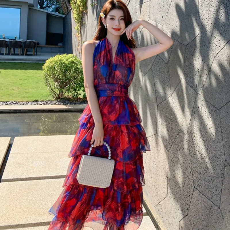 

2022 New Summer Being Single Is Hell V Neck Printing Dress High Waist A Minority Beach Vacation Free Shipping