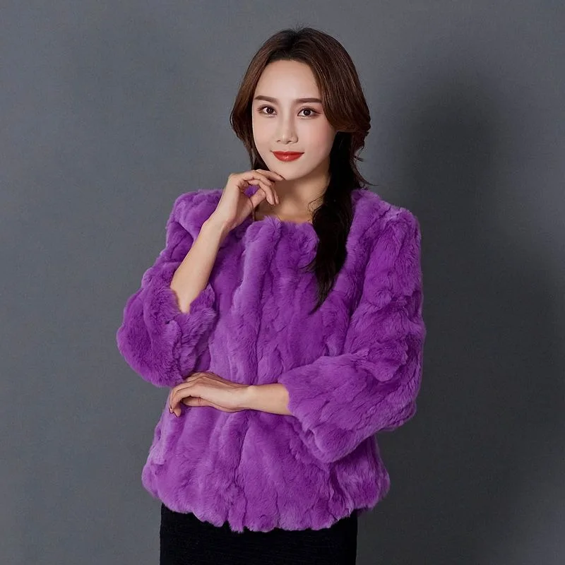 Women's Imitate Rex Rabbit Fur Short Coat, Round Collar, Pure Color Outwear, Casual Fashion, Warm, Autumn, Winter, New, 2024