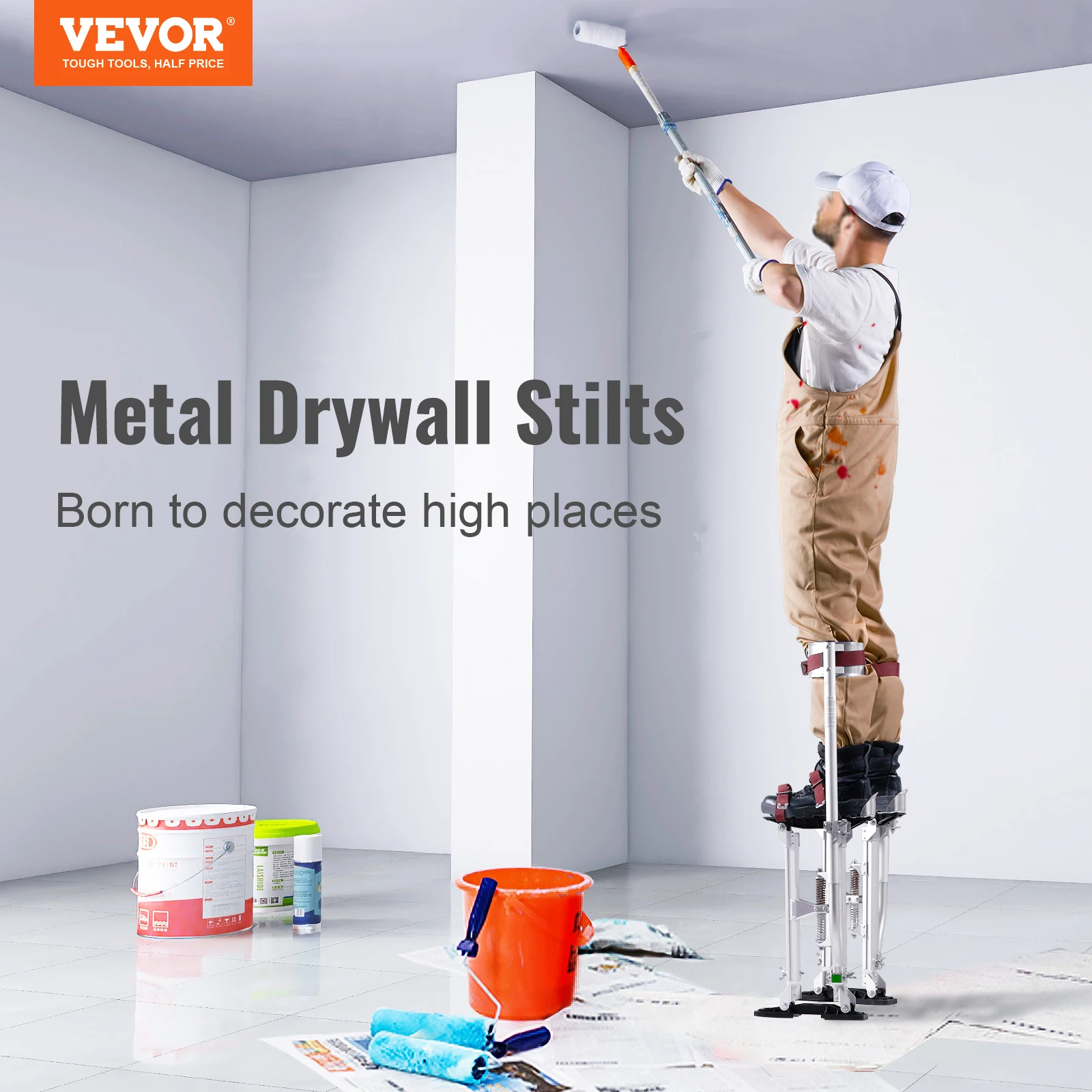 VEVOR Drywall Stilts 18''-30''/36''-50'' Adjustable Aluminum Tool Stilts with Protective Knee Pads Non-Slip Work Stilts for Home 6