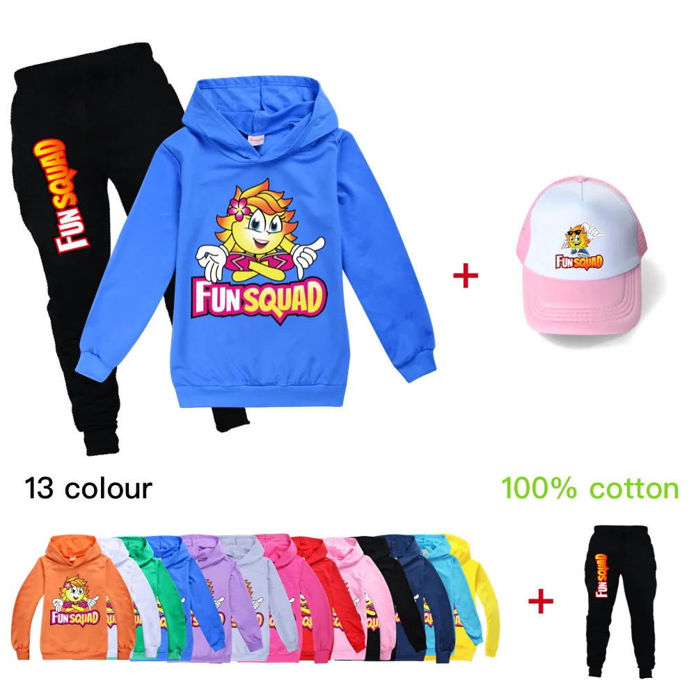 

New Kids Fun Squad Gaming Boys Girl Clothes Hoodies Sweatshirt+Pants Suit Teens Kids Fall Clothes Children's Clothing Sets+cap