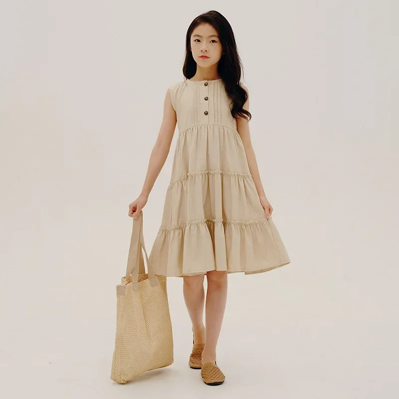 

6 To 16 Years Girls Sleeveless Dress 2024 New Children Summer Vest Dresses Fashionable Kids Brief Clothing, #6966