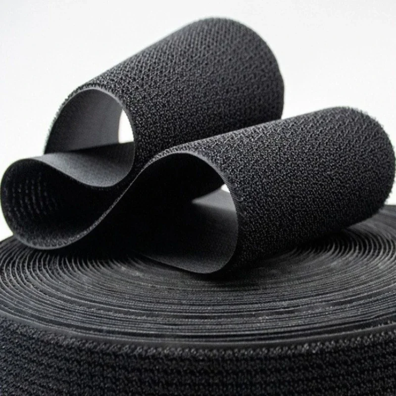 Adjustable Black Nylon Hook and Loop Fastening Straps with Buckles for Cable Organization and Storage