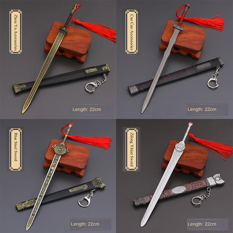 22cm Gold Spear Full Metal Lance Ancient Cold Weapon Model Ornament Toys for Men Boy Child Replica Miniatures With Fringe