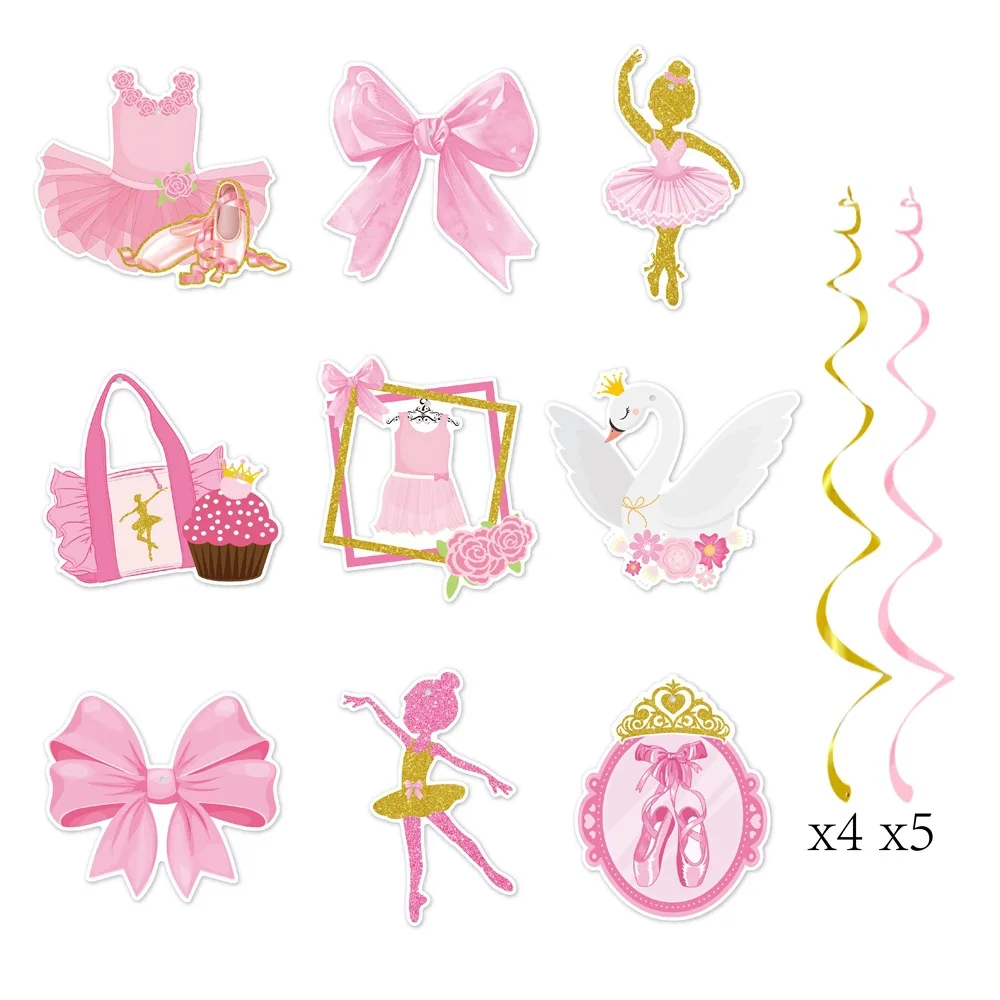 Rosa Ballett-Themenpapier, alles Gute zum Geburtstag, Banner, Wirbel, Hängegirlande, Foto-Requisiten für Kinder, Mädchen, Geburtstag, Babyparty, Party-Dekoration – Detail 6