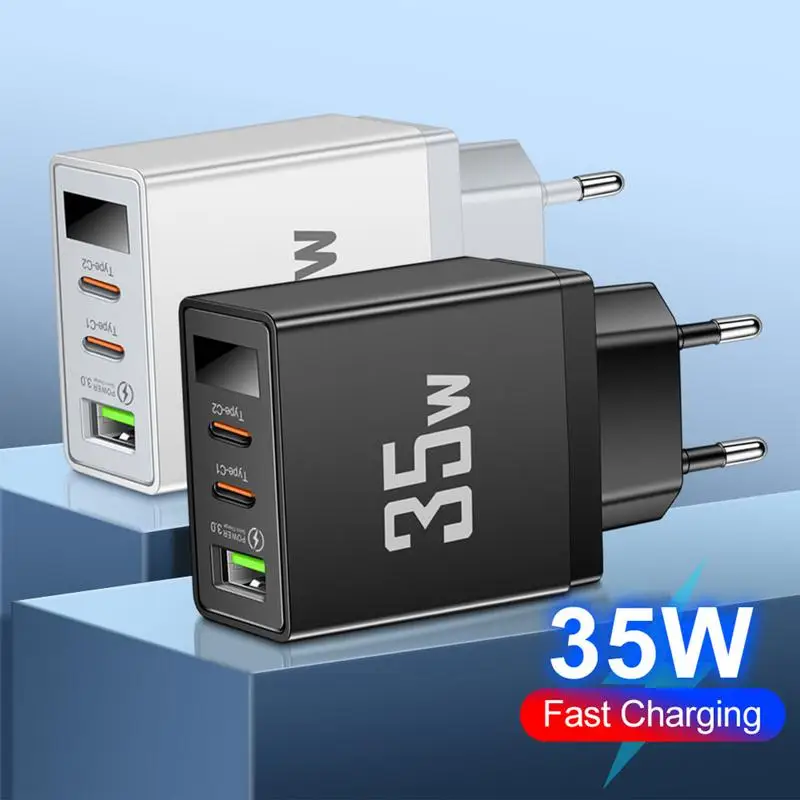 Зарядное устройство USB Type-C, 35 Вт, адаптер для быстрой зарядки телефона с цифровым дисплеем для iPhone, Samsung, Xiaomi, Huawei, сетевое зарядное устройство USB PD