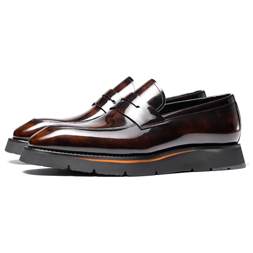 Hochwertige britische Slip-on-Loafer für Herren von Business Casual mit seitlichem Reißverschluss, Perlmuttleder, glänzender dicker Sohle, formelle Herrenschuhe. – Detail 10