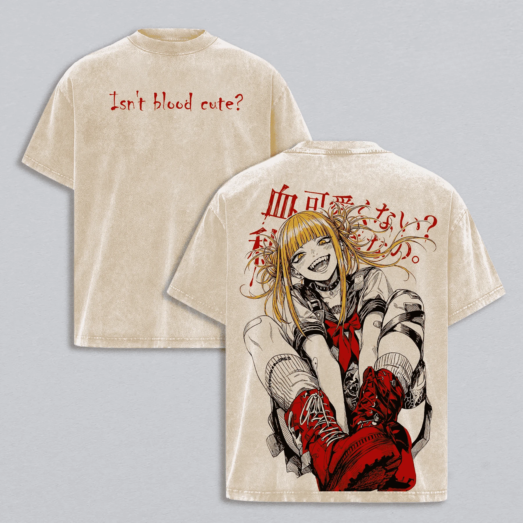 Himiko Toga Vintage Washed Anime T-Shirt - Harajuku Style Cotton Short Sleeve Tee