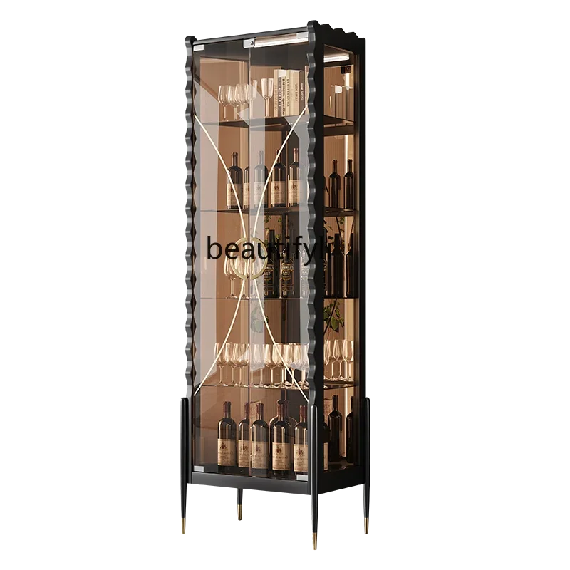 

Household Small Glass Door Wine Cabinet Wall Modern Living Room Light Luxury Meal Side High-End Display Cabinet Simple