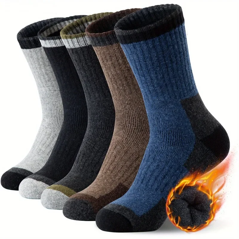 Thickened Fleece Men's Mid-calf Short Socks Pure Color Fashion Classic Warm Cold-proof Winter Warm Thickened Soft Male Socks