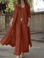Women Autumn Tracksuits 3pcs Pant Sets ZANZEA Fashion Casual 3-Pieces Sets Solid Tank Tops and Cardigans Wide Leg Trousers Suit - Image 3