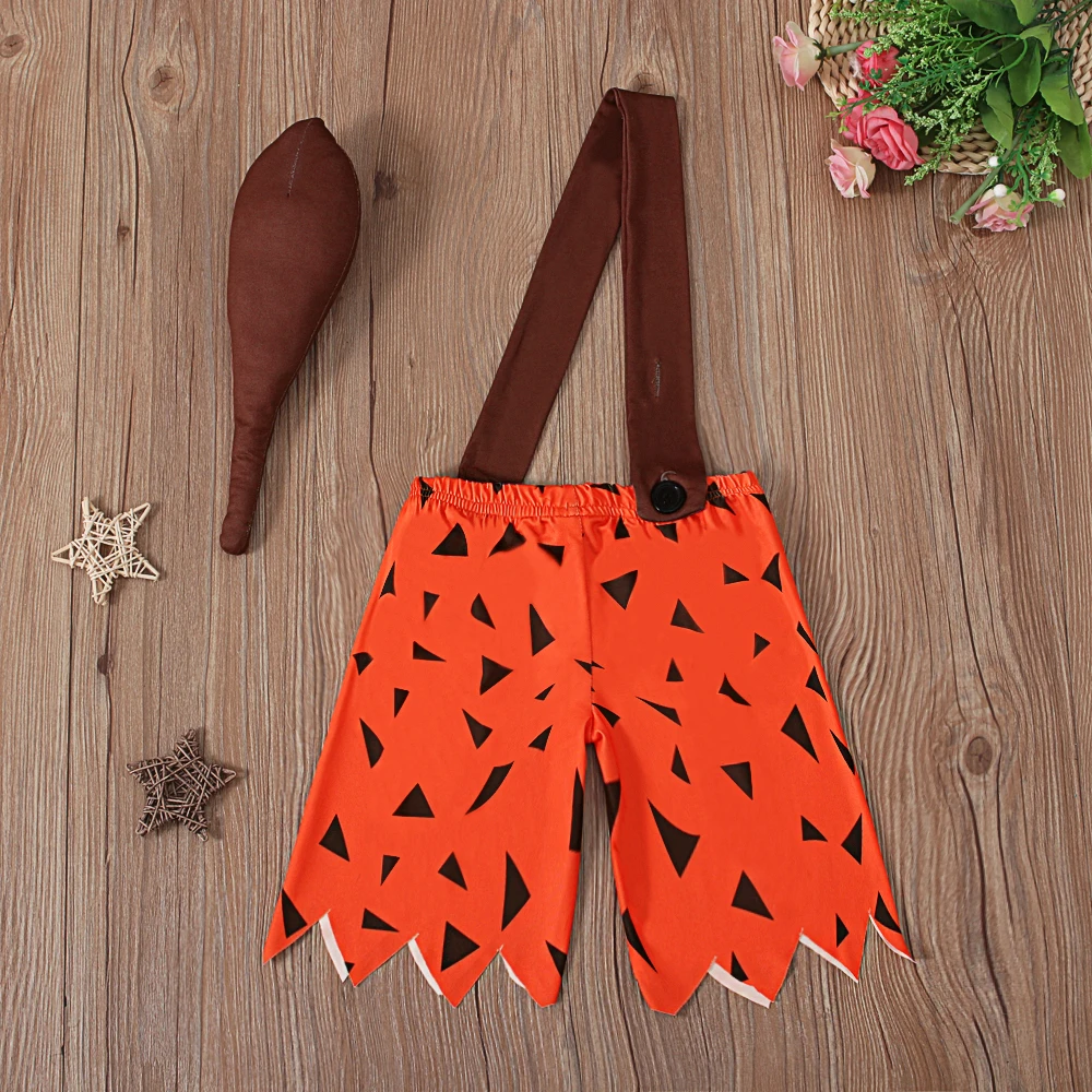 Children's Summer Clothing Boys Girls Halloween One-shoulder Strap Geometric Pattern Shorts