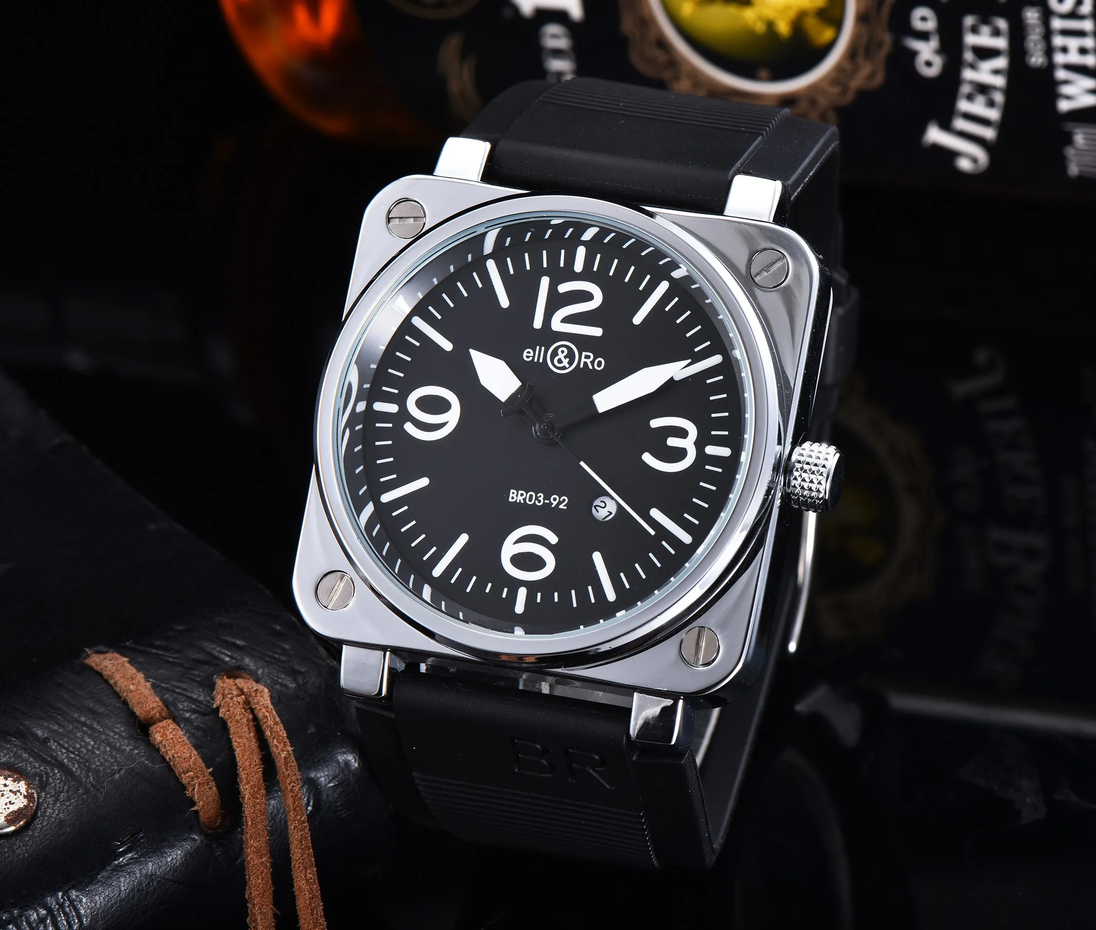 

New Luxury BR Brand Sport Quartz Bell Multifunction Steel men Watch Business Man soft Rubber Calendar Ross Square watches