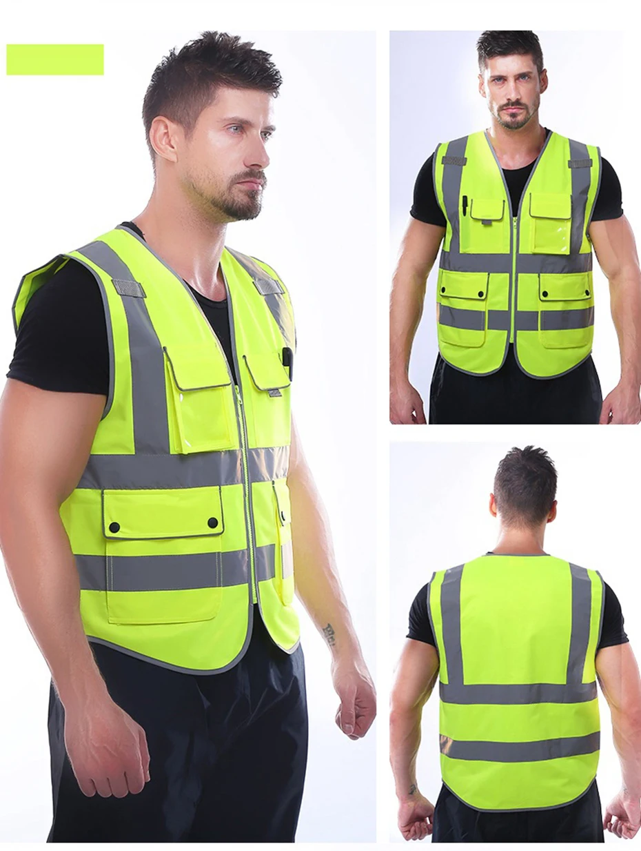 High Visibility Reflective Vest Zipper Front Safety Vest With Reflective Strips Construction Workwear Safety reflective vest