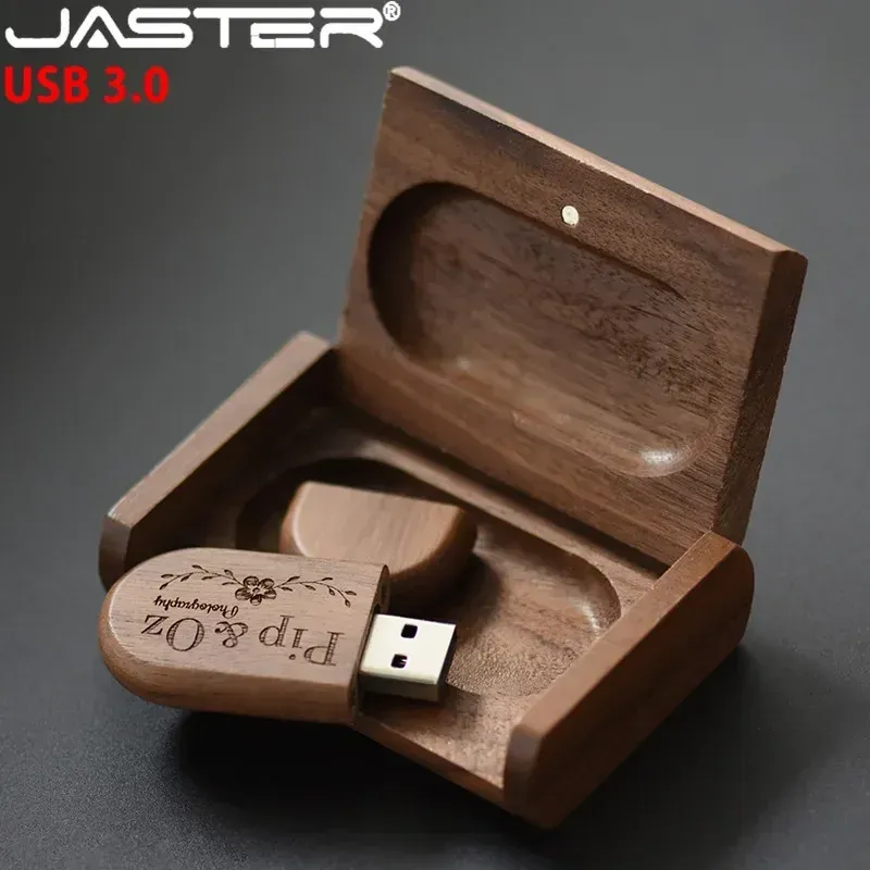  JASTER USB 3.0 High Speed LOGO Wooden Box Personal Logo Customer Pendrive 8GB 16GB 32GB 64GB USB Flash Drive Pen Drive U Disk 