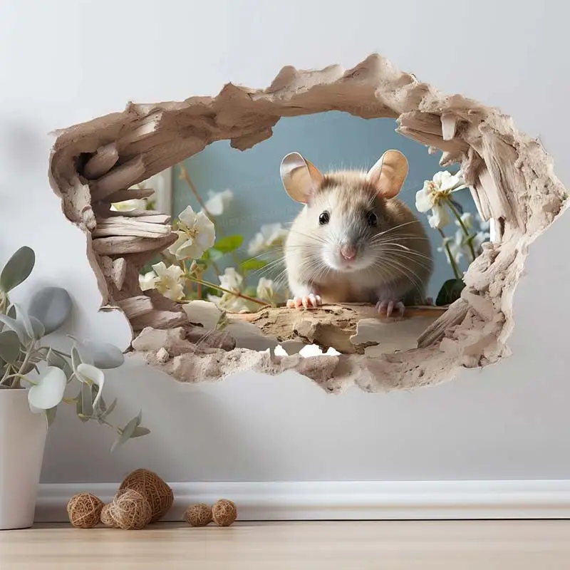 Mouse hole Decal Living Room Bedroom Kitchen Wall Sticker Home Decoration Funny Vinyl Sticker Lifelike Mouse wall sticker wall stickers
