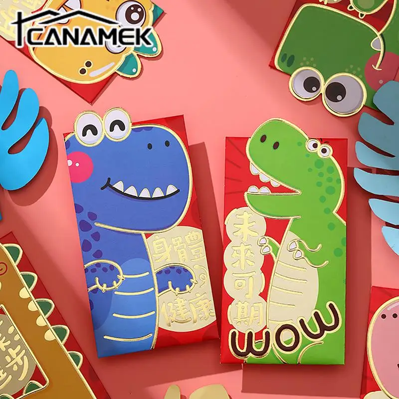 

6 шт., креативный красный конверт с надписью на тему китайского дракона