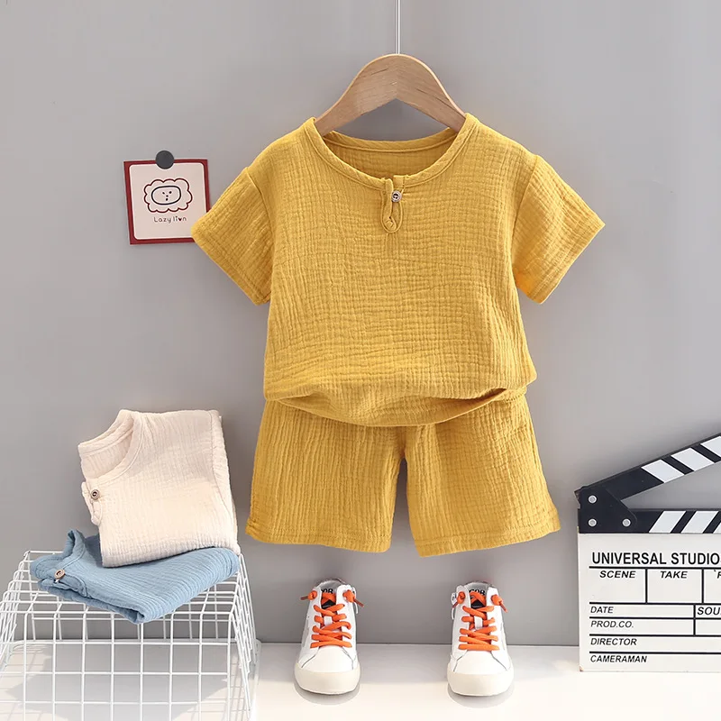 

Baby Clothes Summer Baby Boys and Girls Short-Sleeved Suits Cotton Linen T-Shirts Tops Shorts Casual 2 Pcs Children Pajamas Set