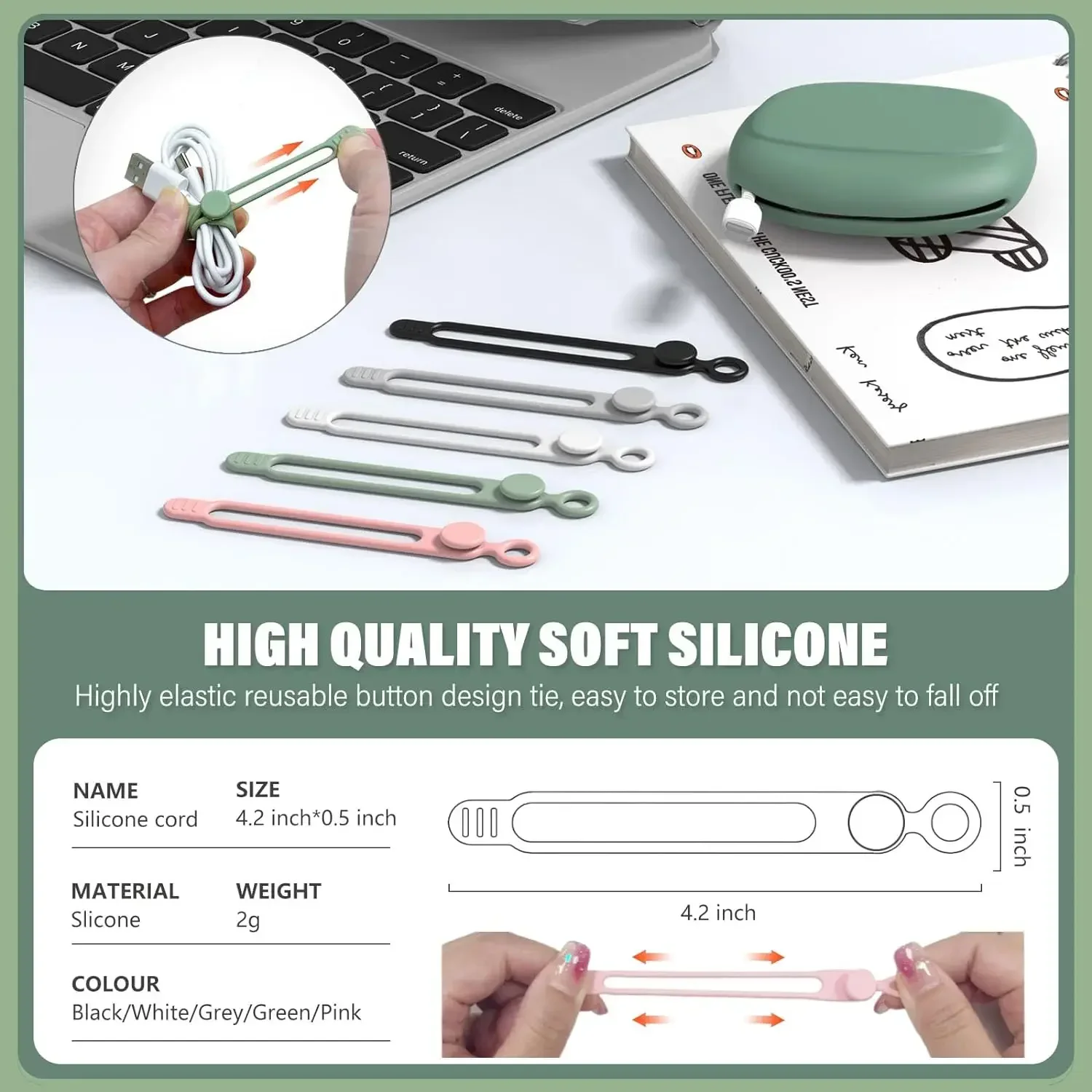 48PCS Multi-functional Cable Organizer Data Cable Organizer Tie Strap Elastic Silicone Charging Clip Hub Ties