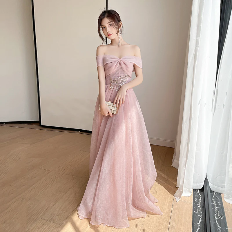 Pink Tulle Dress for Women, off Shoulders Dress, Wedding Guest