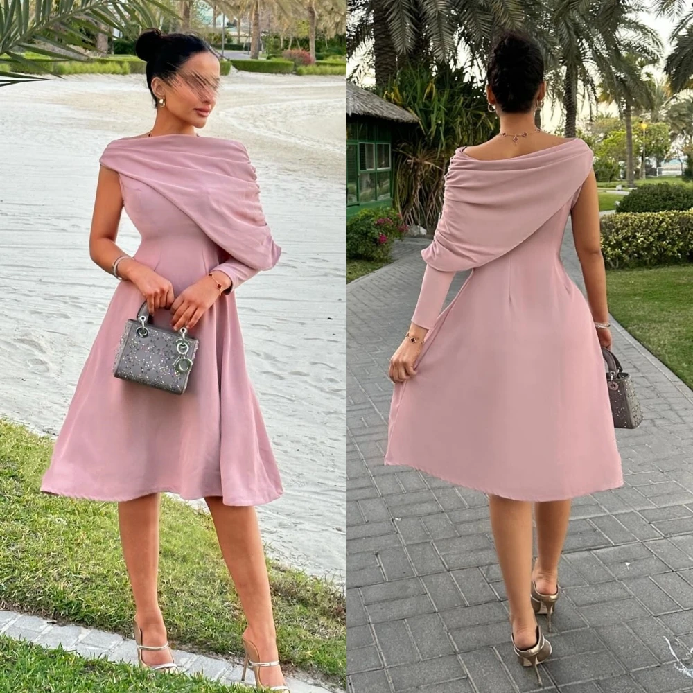 Jiayigong High Quality Jersey Ruched Christmas A-line Off-the-shoulder Bespoke Occasion Gown Midi Dresses·