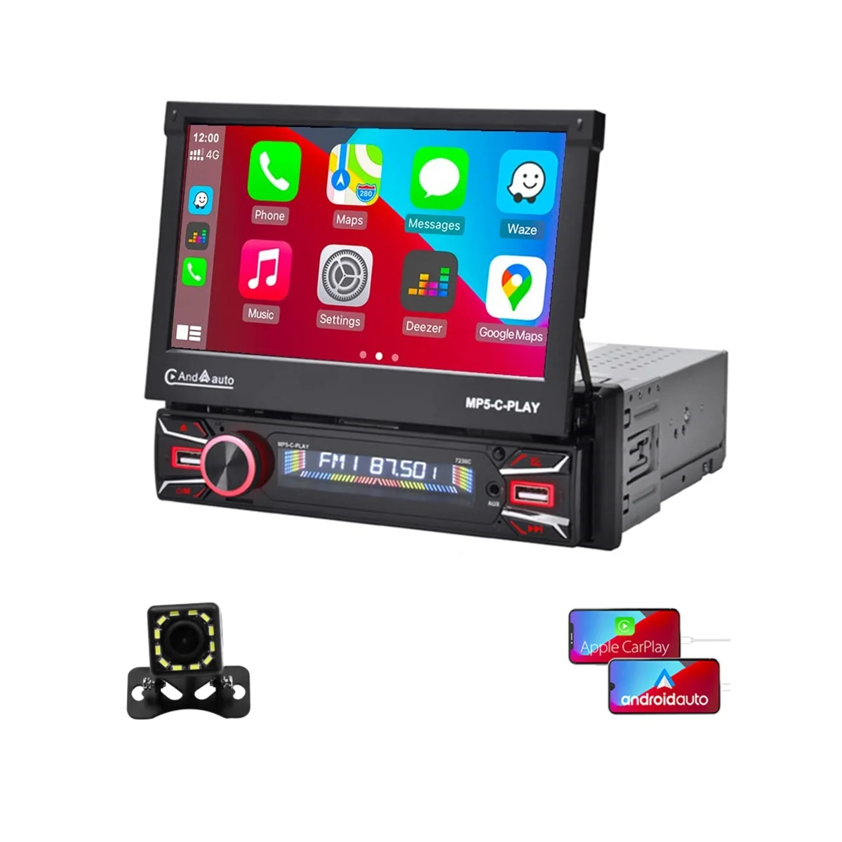 

1Din Автомобильная стерео Беспроводная CarPlay Android авто 7 дюймов Электрический Выкидной сенсорный экран автомобильное радио Bluetooth зеркальная связь камера