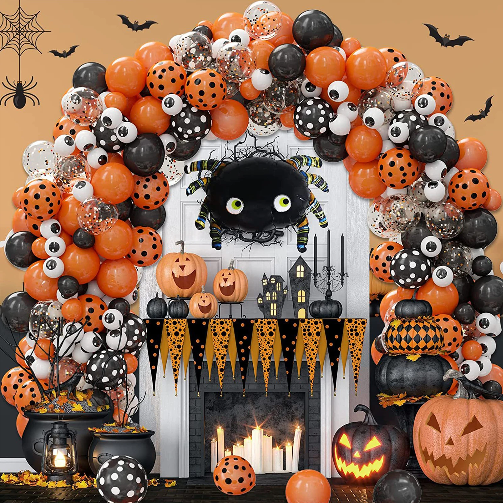 Bluelves Halloween Decoration Set, XXL Foil Ballons Happy Halloween, Ballons Citrouille Fantôme Noir Orange, Accessoires Araignée Chauve-Souris, Halloween Décorations De Soirée à Thème Fête