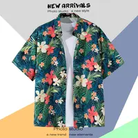 Men Street Fashion Summer Daily Shirt Hawaiian Cartoon Print Casual Loose Shirts Short Sleeve Beach Loose Tops 1