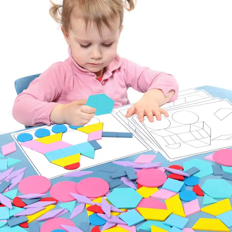Wooden Jigsaw Puzzle Set Colorful Creative Tangram Baby Montessori 3D Educational Toys Kids Children Learning 180PCS 2