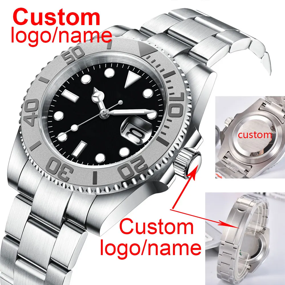 

DIY Custom Logo 40MM Sapphire NH35 Green Blue Automatic Mens WristWatch Sterile Dial Ceramic 10Bar Luminous Sport Male Clock
