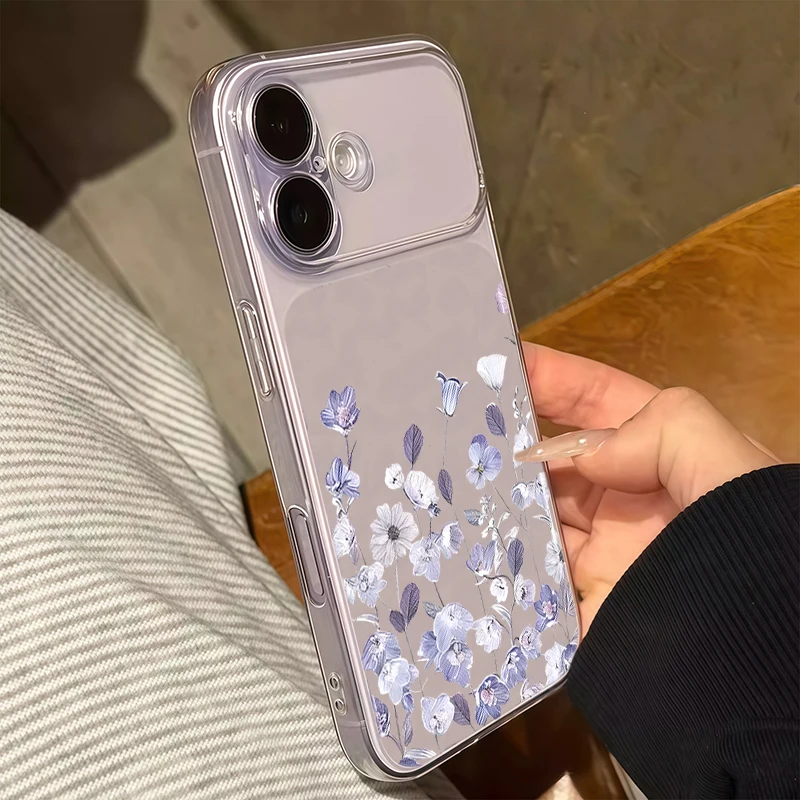 Purple Flower Shockproof Transparent Phone Case with Bumper Protection