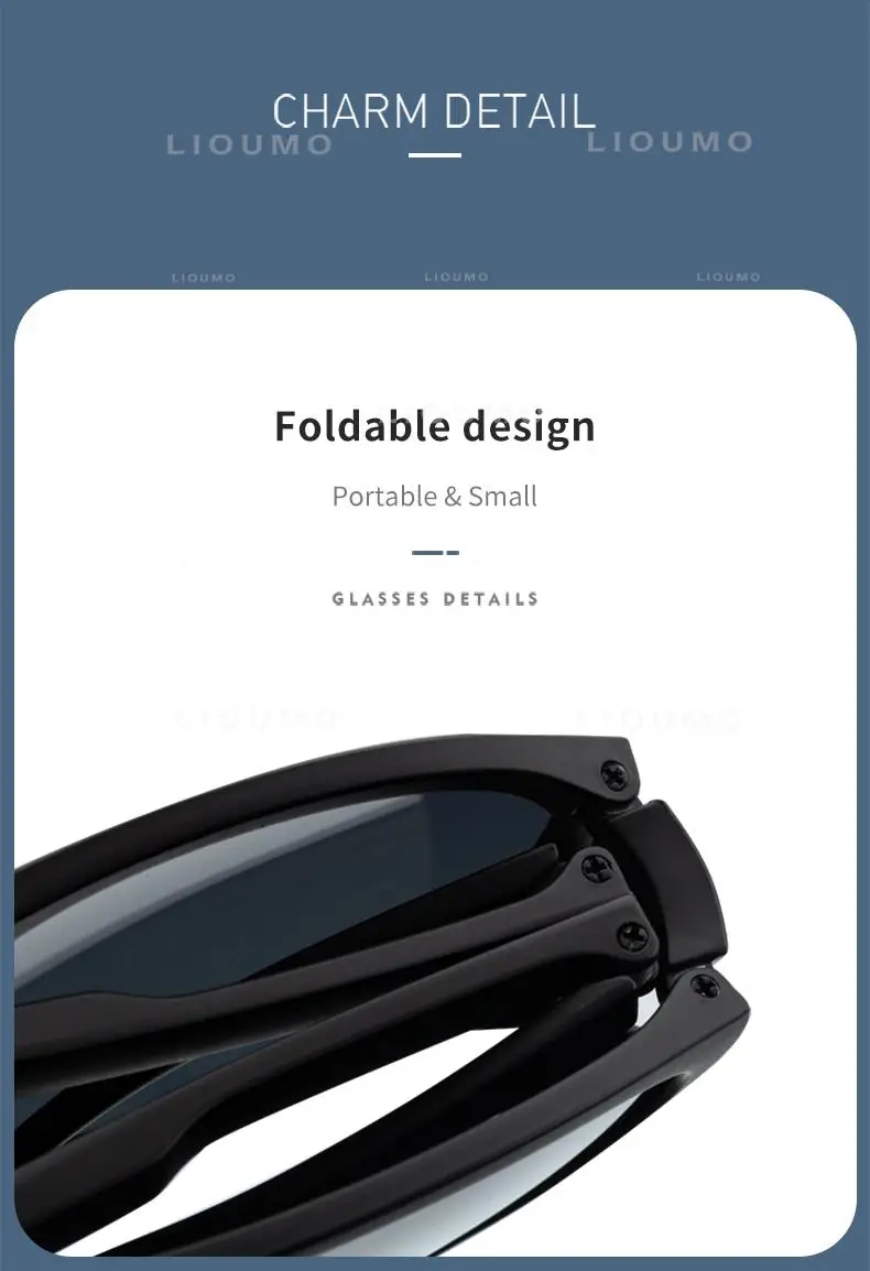 LIOUMO Neue TR90 Ultraleichte faltbare Sonnenbrille für Damen und Herren, polarisierte UV400-Linse, Unisex-Brille mit Box, gafas de sol mujer – Detail 8