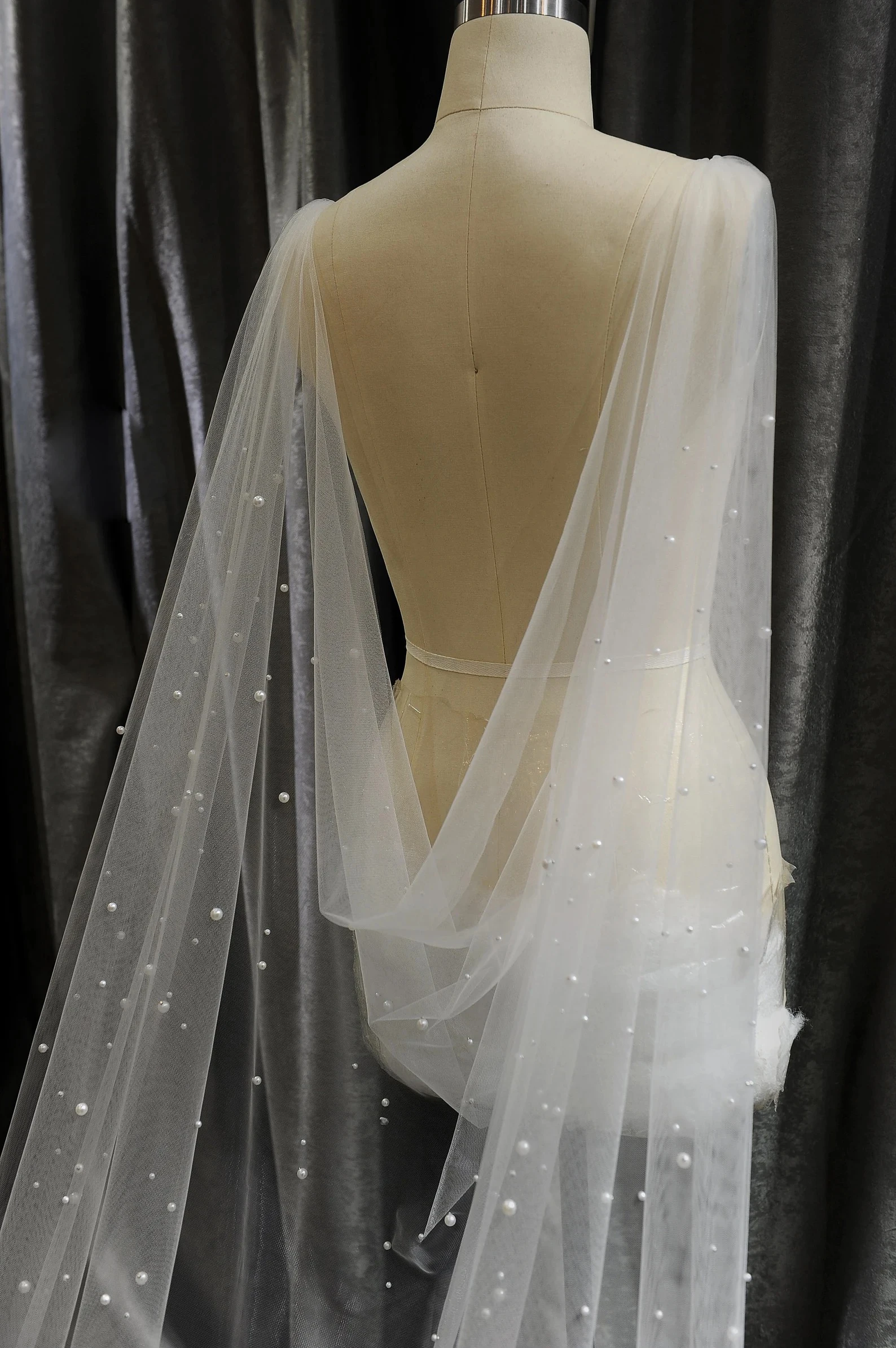 

Pearl Cape Veil for Woman Off White Bridal Cape For Girl Draped Chapel Cathedral Veil Accessory