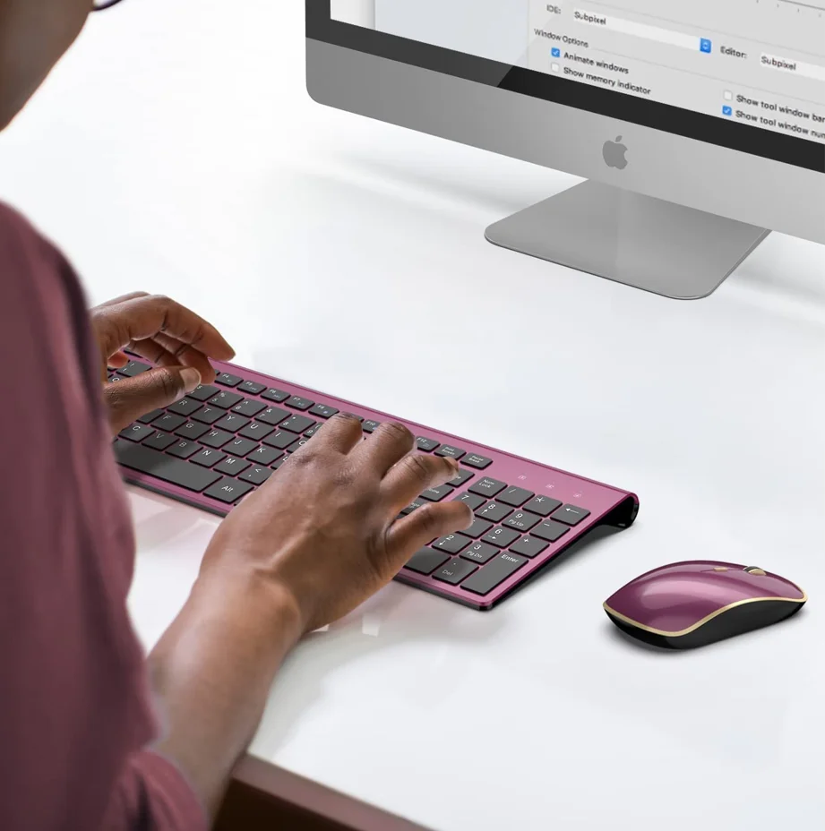 Eua Layout de Teclado e Mouse sem Fio Combo2.4g Compacto e Ultra Fino Teclado e Mouse sem Fio para Desktoptv Pc-vinho Tinto - Imagem 3
