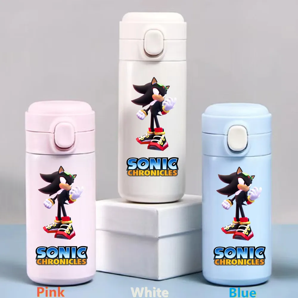 thumbnail image 1 of Taza de agua de acero inoxidable Sonic The Hedgehog de 320/420 ml, a prueba de fugas, termo de vacío, portátil, para viajes, taza para beber con dibujos animados para niños, 1 of 5