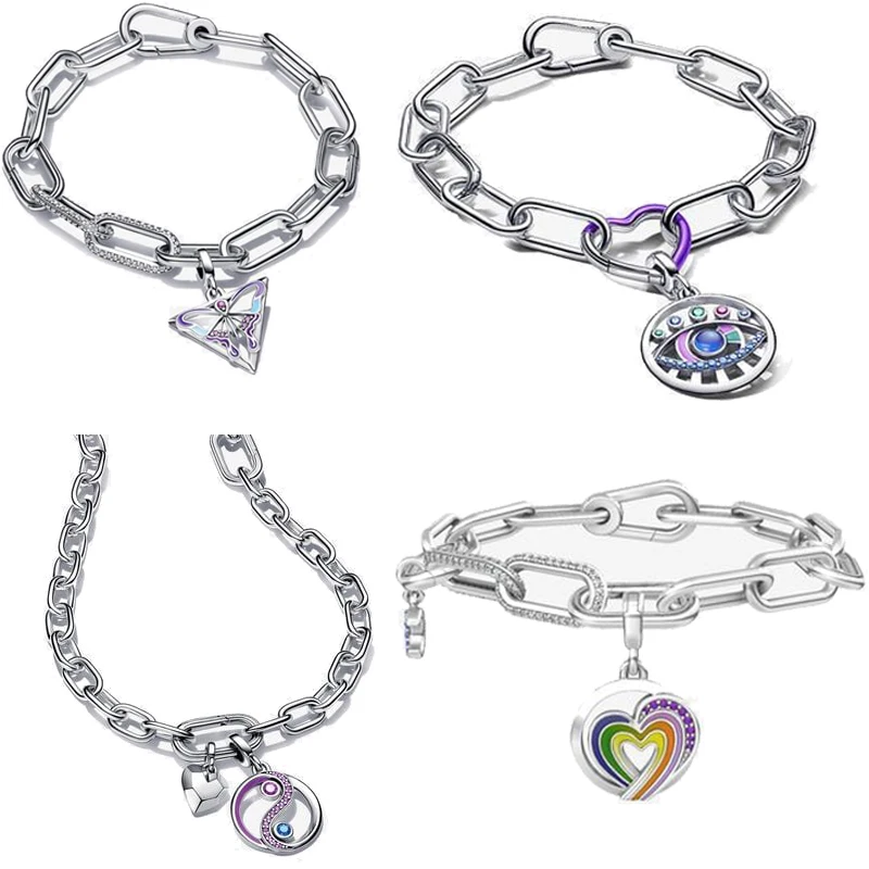 2023 New 925 Silver Me Rainbow Eye Heart Bracciale Set Mini Charm Ciondola Beads Fit Original Pandora Bracciale Donna Gioielli Regalo