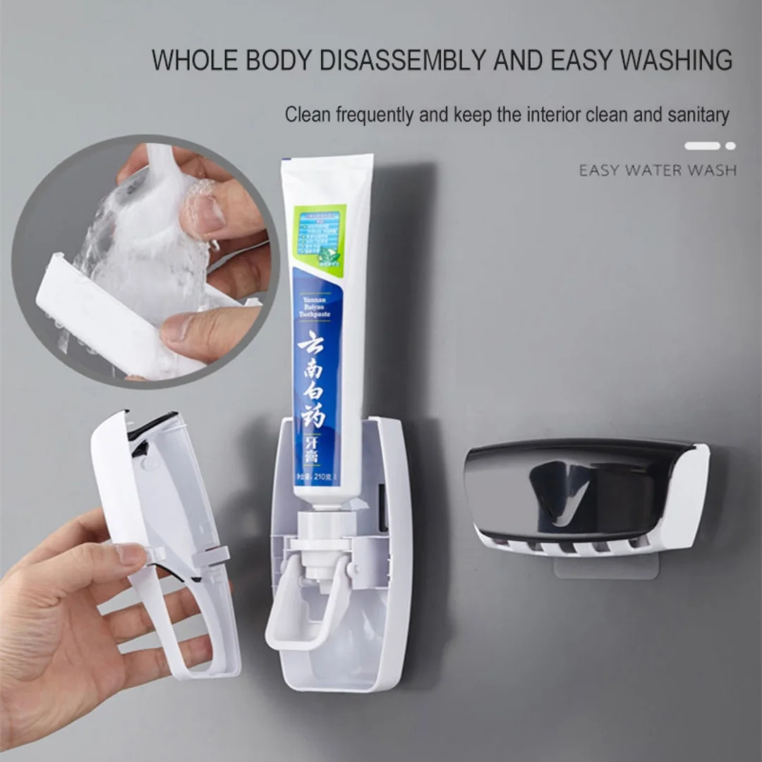 2Pcs/Set Toothbrush Holder+Automatic Toothpaste Dispenser Wall-Mounted Toothpaste Squeezer Bathroom Dust-proof Toothbrush Rack toothpaste squeezer toothbrush holder toothpaste dispenser bathroom storage rack