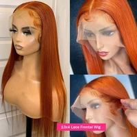 Perruques Lace Front 13x4 et 13x6 en cheveux humains colorés, lisses, avec dentelle HD transparente, pré-épilées, pour femmes, couleur gingembre orange 3