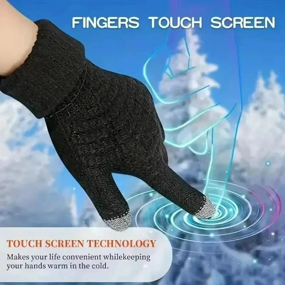 Winter Gloves Men's and Women's Minimalist Knitted Mobile Touch Screen Operation Thick and Warm Outdoor