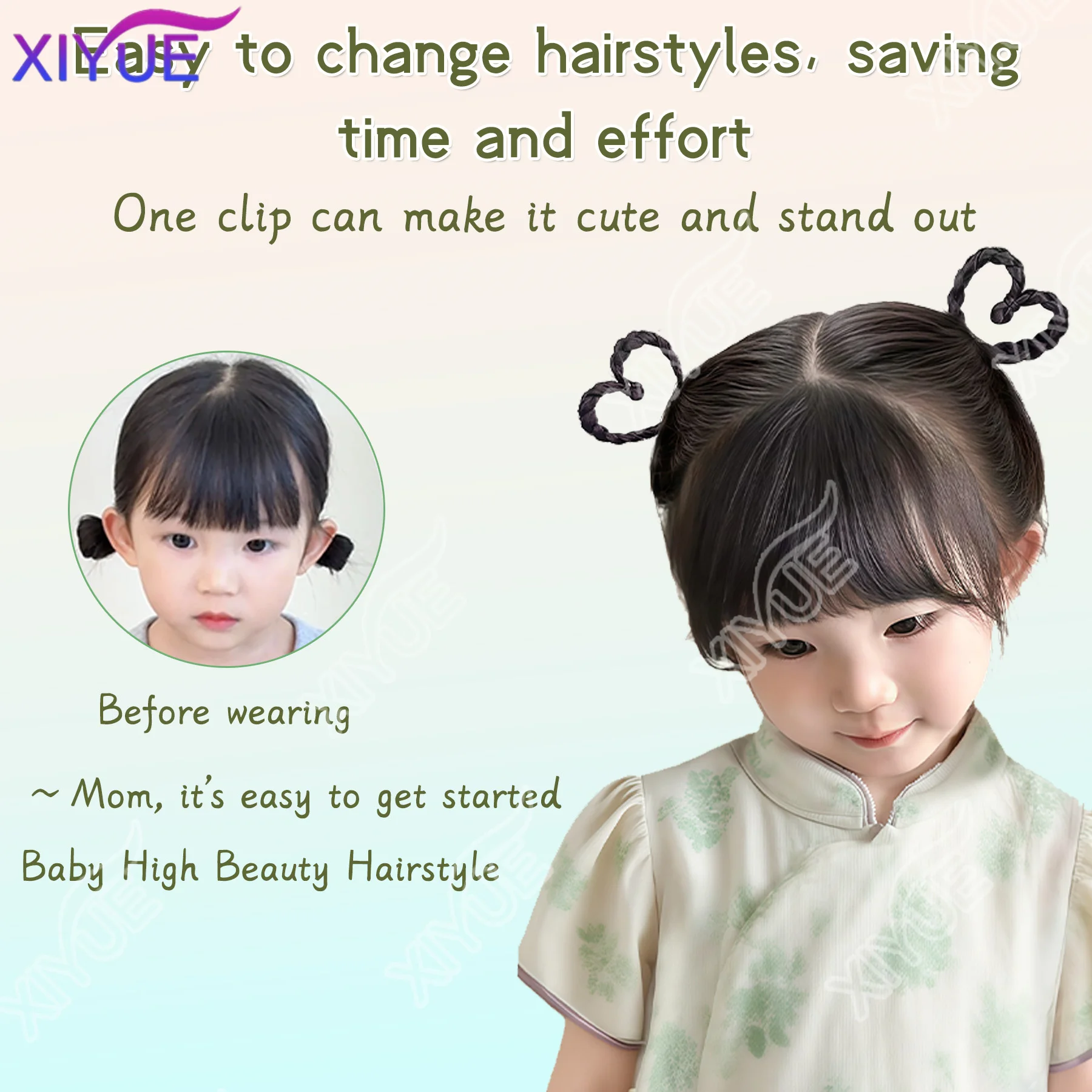 어린이 한복 가발, 하트 모양의 땋은 머리핀, 데일리 걸 사이드 타이, 귀여운 머리핀, 하트 모양의 땋은 머리 액세서리