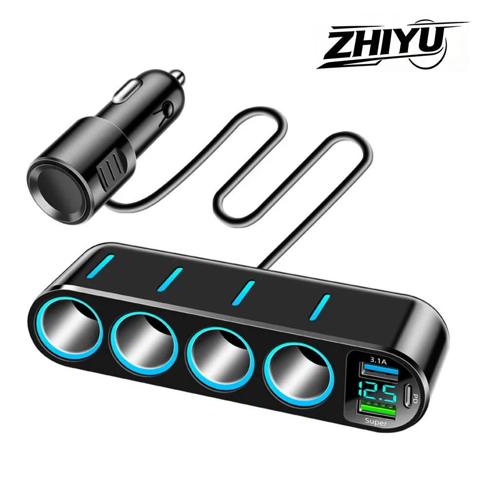 ZHIYU 7-in-1 차량용 고속 충전기 어댑터, 4개의 시가 라이터 포트와 듀..